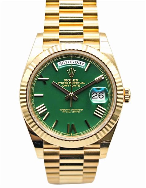 day date rolex gold green|rolex day date gold 40mm.